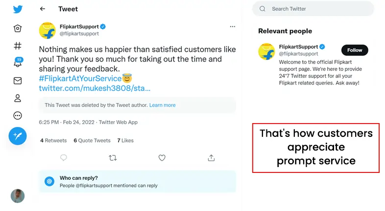 Flipkart effectively attend queries and gets appreciated 