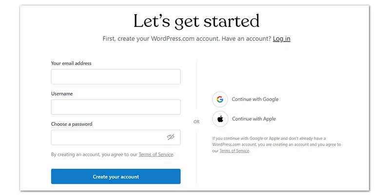 Create WordPress Account
