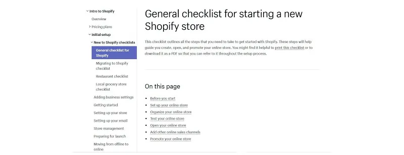 General Checklist for starting a new shopify store