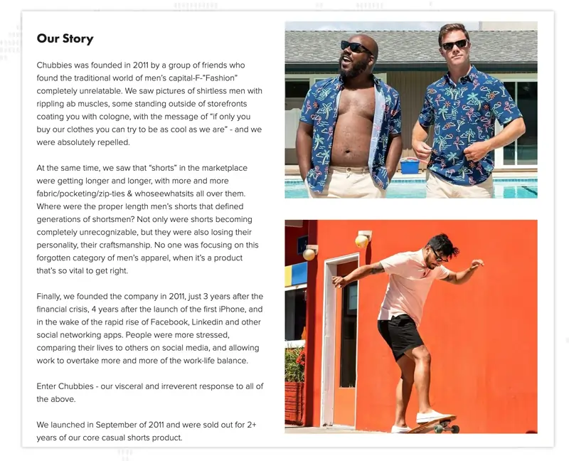 Chubbies Our Story Page