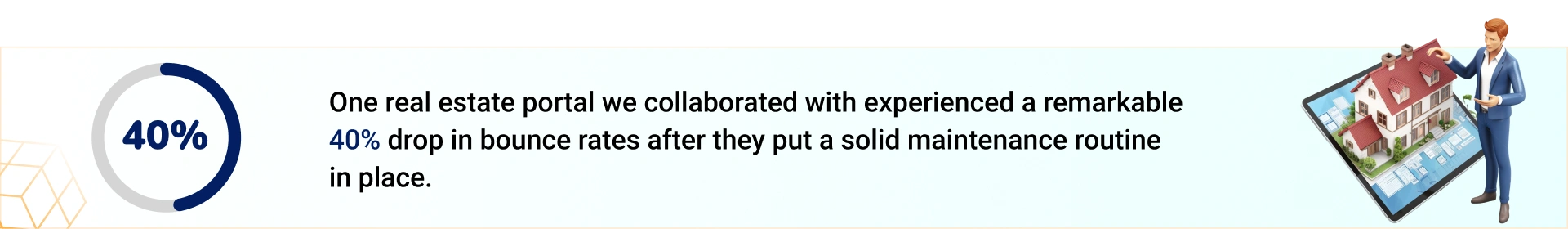 One real estate portal we collaborated with experienced a remarkable 40% drop in bounce rates 